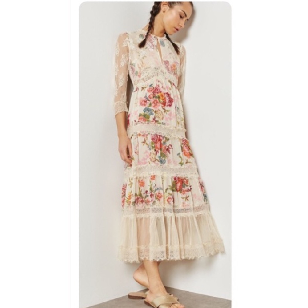 NWOT Topshop Lace Tier Floral Midi Dress